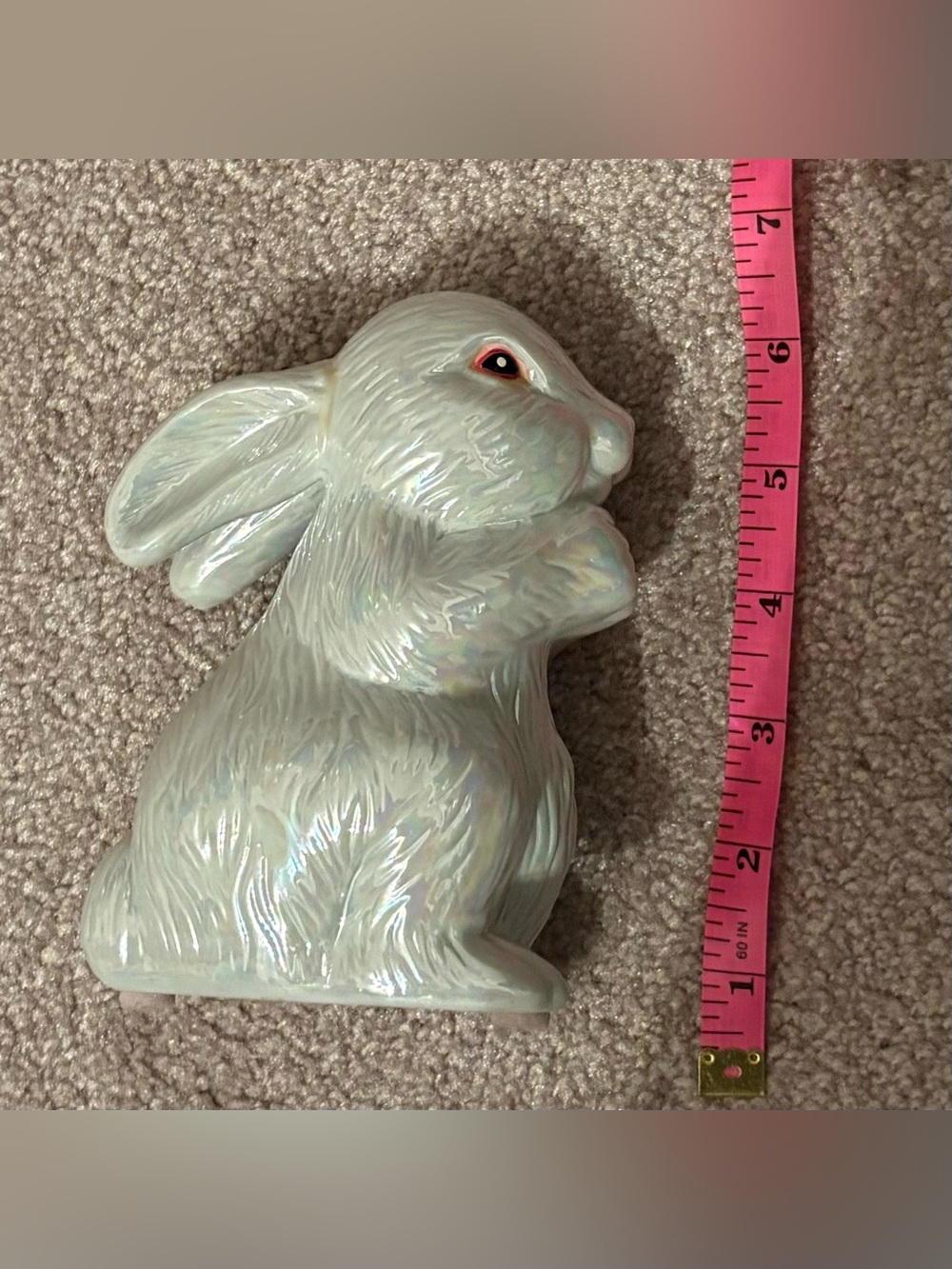 Iridescent Ceramic Bunny Figurine - Pale Opal White
